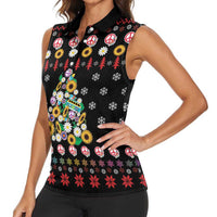 Hippie Xmas Women Sleeveless Polo Shirt Hippie Flower Christmas Tree - Wonder Print Shop