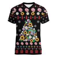 Hippie Xmas Women V-Neck T-Shirt Hippie Flower Christmas Tree - Wonder Print Shop