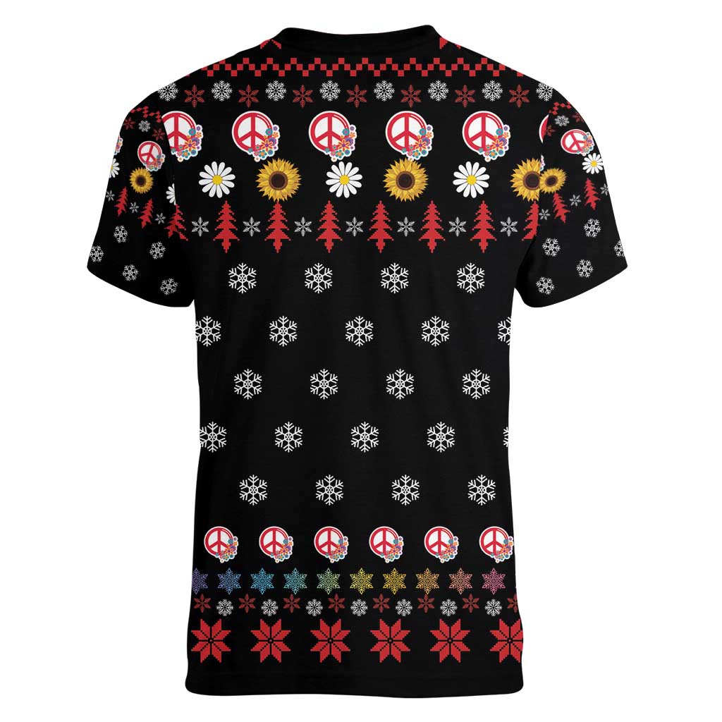 Hippie Xmas Women V-Neck T-Shirt Hippie Flower Christmas Tree - Wonder Print Shop