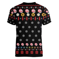 Hippie Xmas Women V-Neck T-Shirt Hippie Flower Christmas Tree - Wonder Print Shop