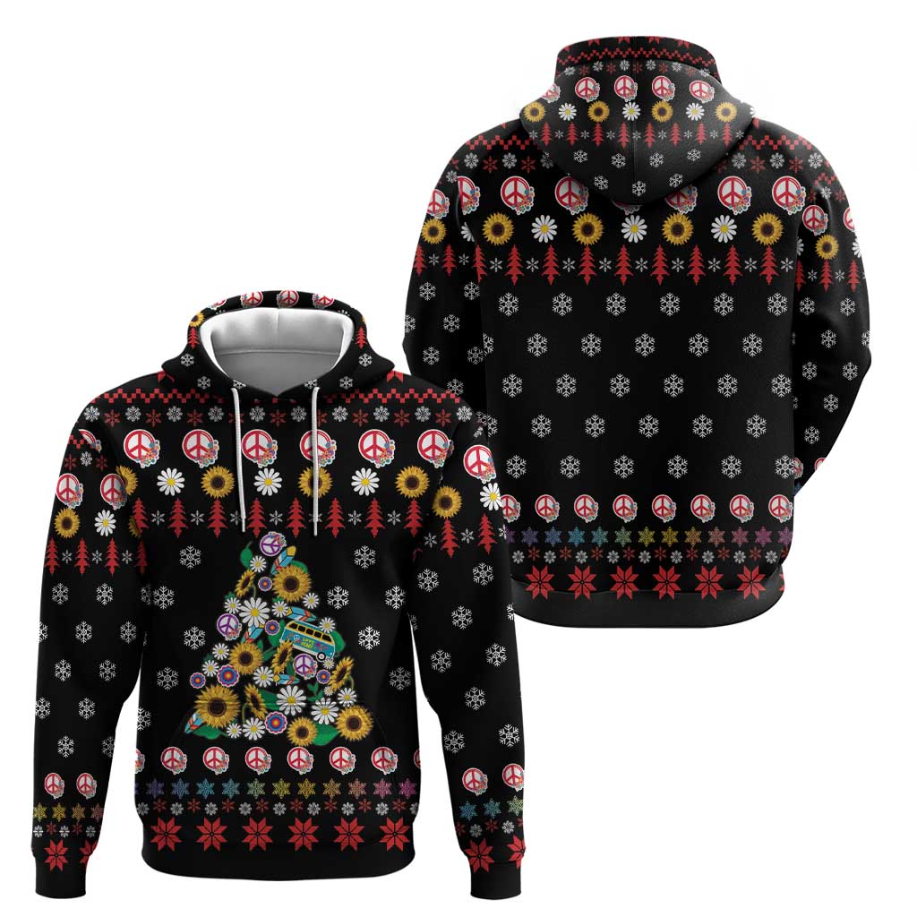 Hippie Xmas Zip Hoodie Hippie Flower Christmas Tree - Wonder Print Shop
