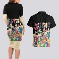 African Stand Firm Justice Now Couples Matching Long Sleeve Bodycon Dress and Hawaiian Shirt