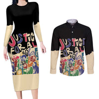 African Stand Firm Justice Now Couples Matching Long Sleeve Bodycon Dress and Long Sleeve Button Shirt