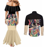 African Stand Firm Justice Now Couples Matching Mermaid Dress and Long Sleeve Button Shirt