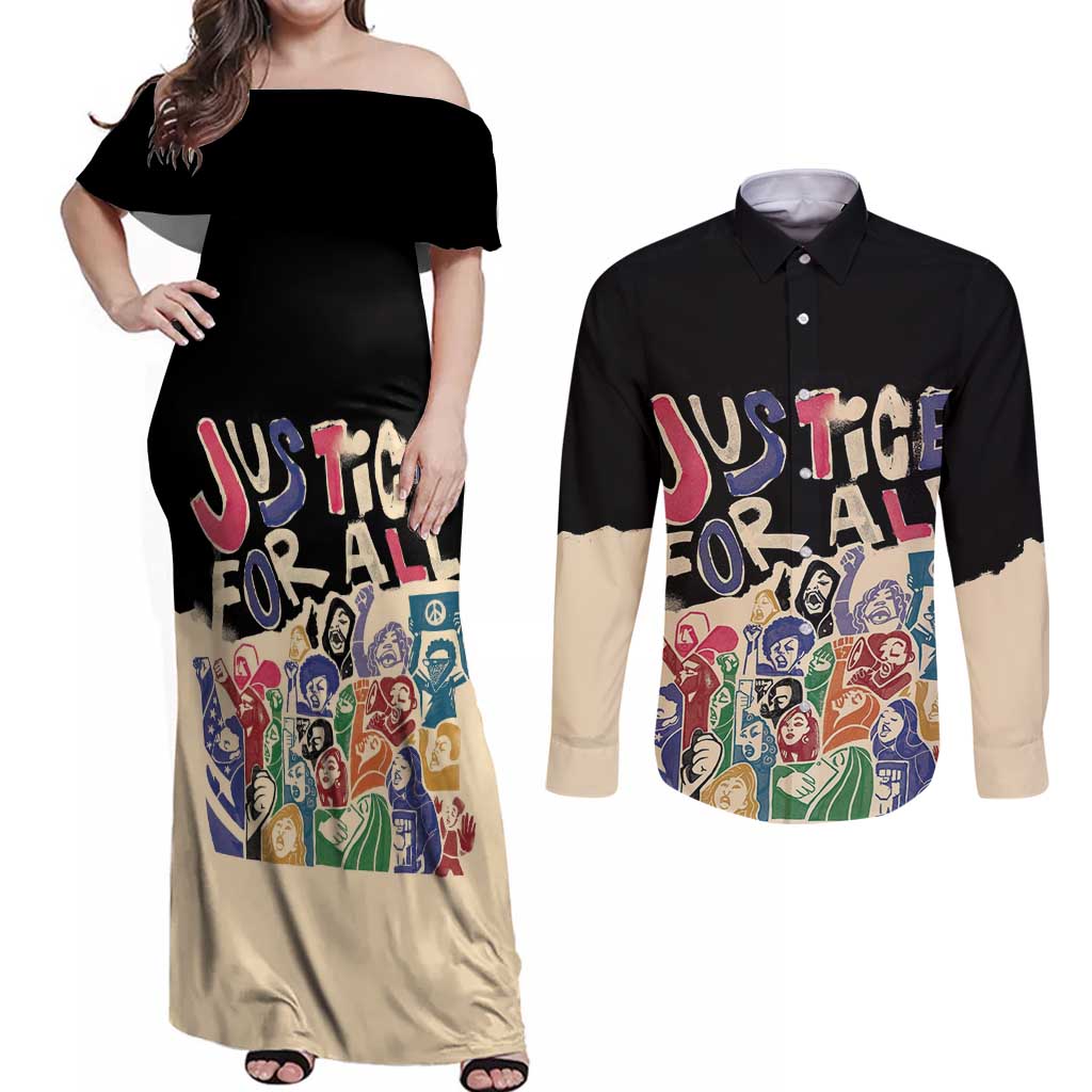 African Stand Firm Justice Now Couples Matching Off Shoulder Maxi Dress and Long Sleeve Button Shirt
