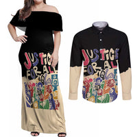 African Stand Firm Justice Now Couples Matching Off Shoulder Maxi Dress and Long Sleeve Button Shirt