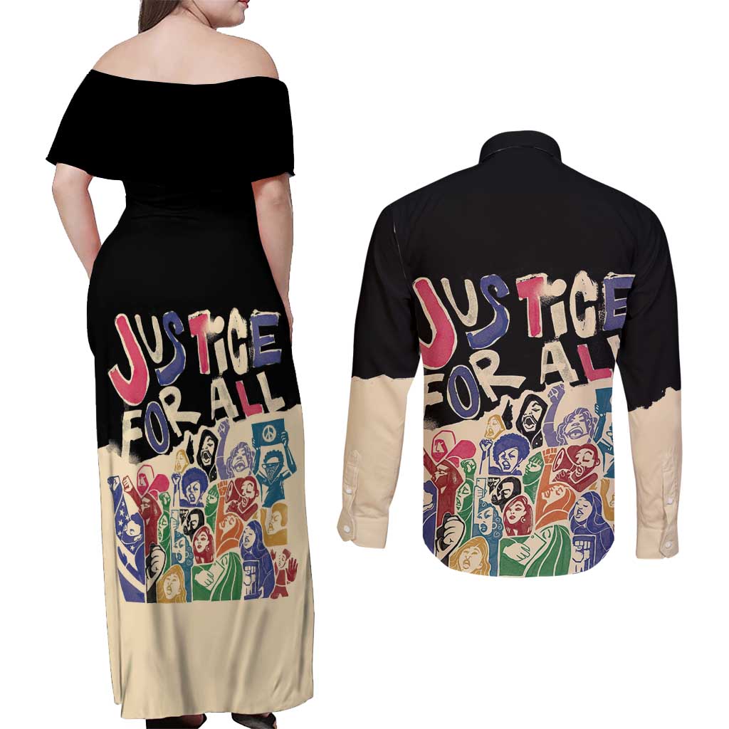 African Stand Firm Justice Now Couples Matching Off Shoulder Maxi Dress and Long Sleeve Button Shirt