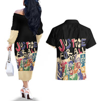 African Stand Firm Justice Now Couples Matching Off The Shoulder Long Sleeve Dress and Hawaiian Shirt