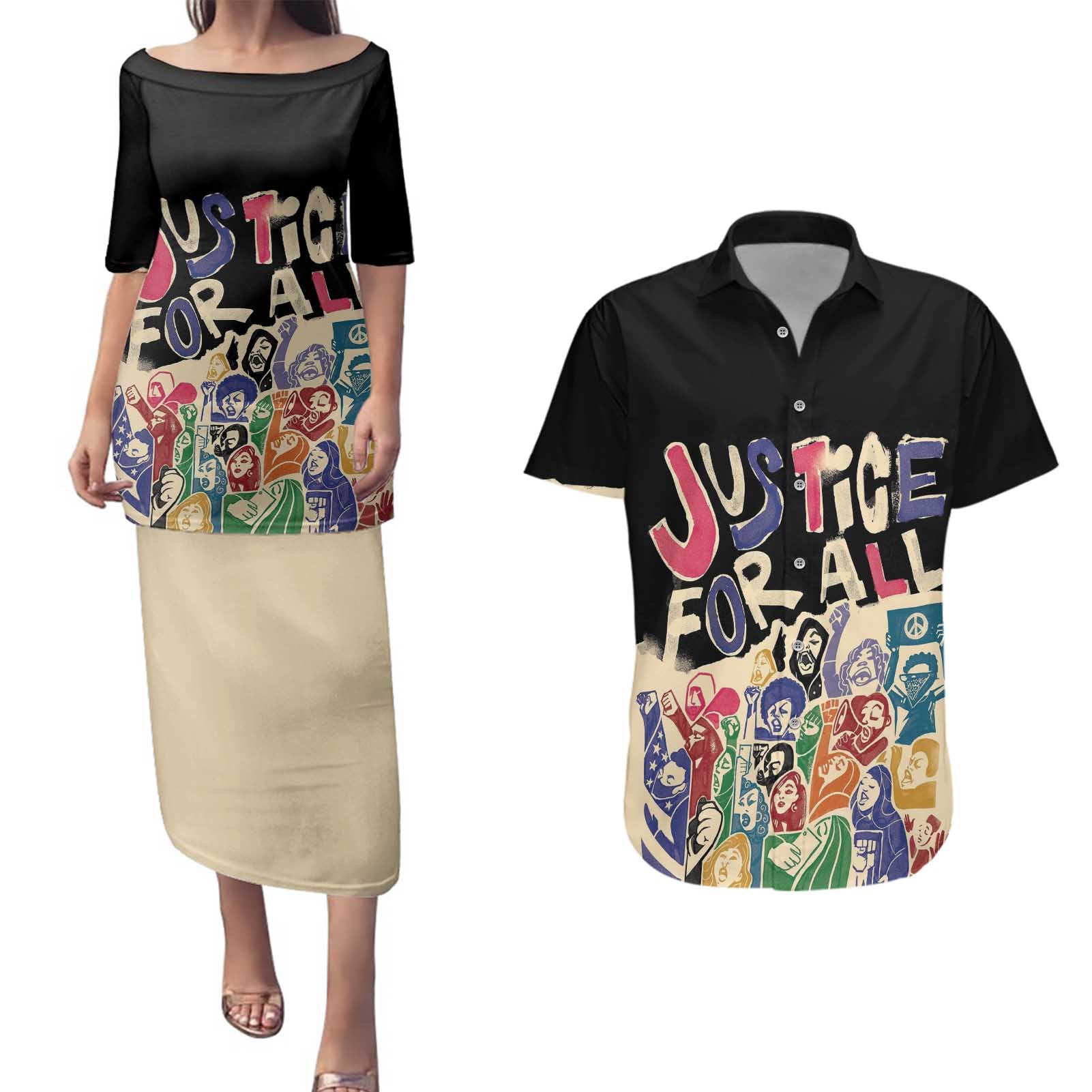 African Stand Firm Justice Now Couples Matching Puletasi and Hawaiian Shirt