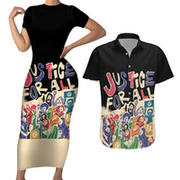 African Stand Firm Justice Now Couples Matching Short Sleeve Bodycon Dress and Hawaiian Shirt