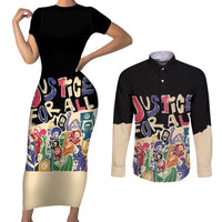 African Stand Firm Justice Now Couples Matching Short Sleeve Bodycon Dress and Long Sleeve Button Shirt