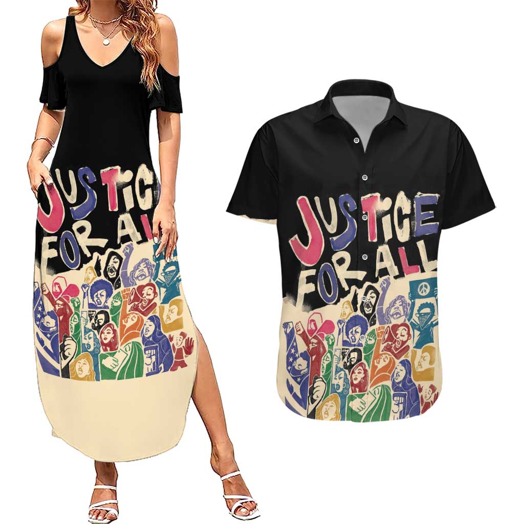 African Stand Firm Justice Now Couples Matching Summer Maxi Dress and Hawaiian Shirt