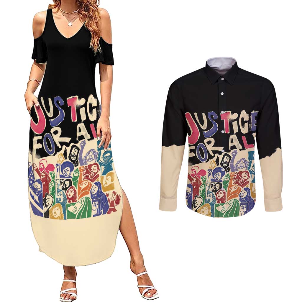 African Stand Firm Justice Now Couples Matching Summer Maxi Dress and Long Sleeve Button Shirt