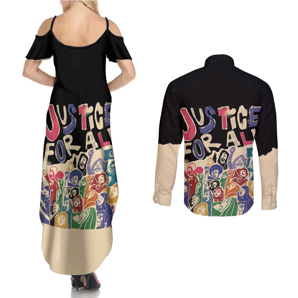 African Stand Firm Justice Now Couples Matching Summer Maxi Dress and Long Sleeve Button Shirt