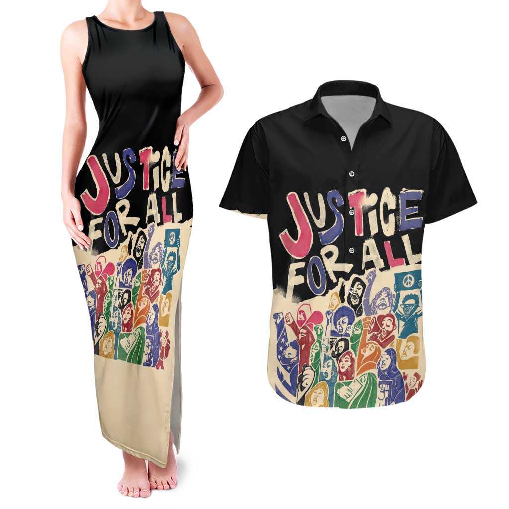 African Stand Firm Justice Now Couples Matching Tank Maxi Dress and Hawaiian Shirt