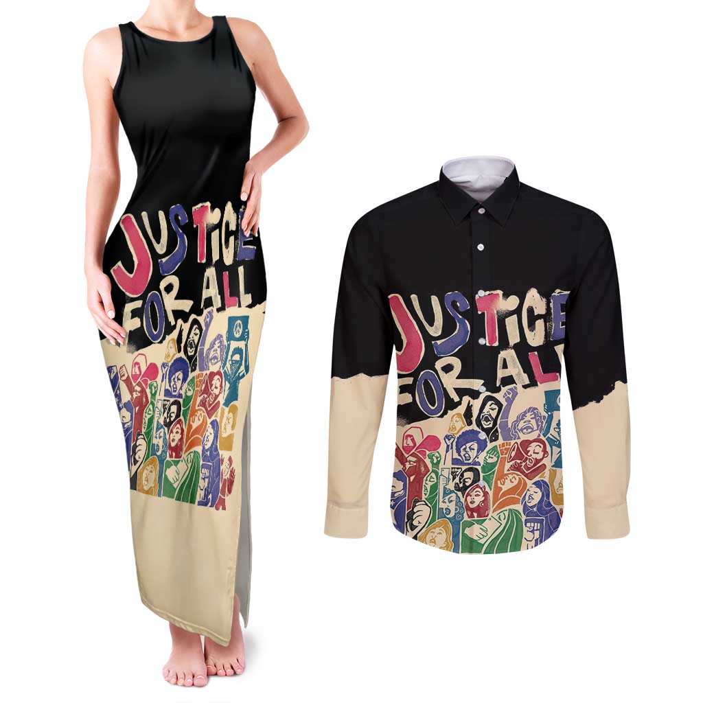 African Stand Firm Justice Now Couples Matching Tank Maxi Dress and Long Sleeve Button Shirt
