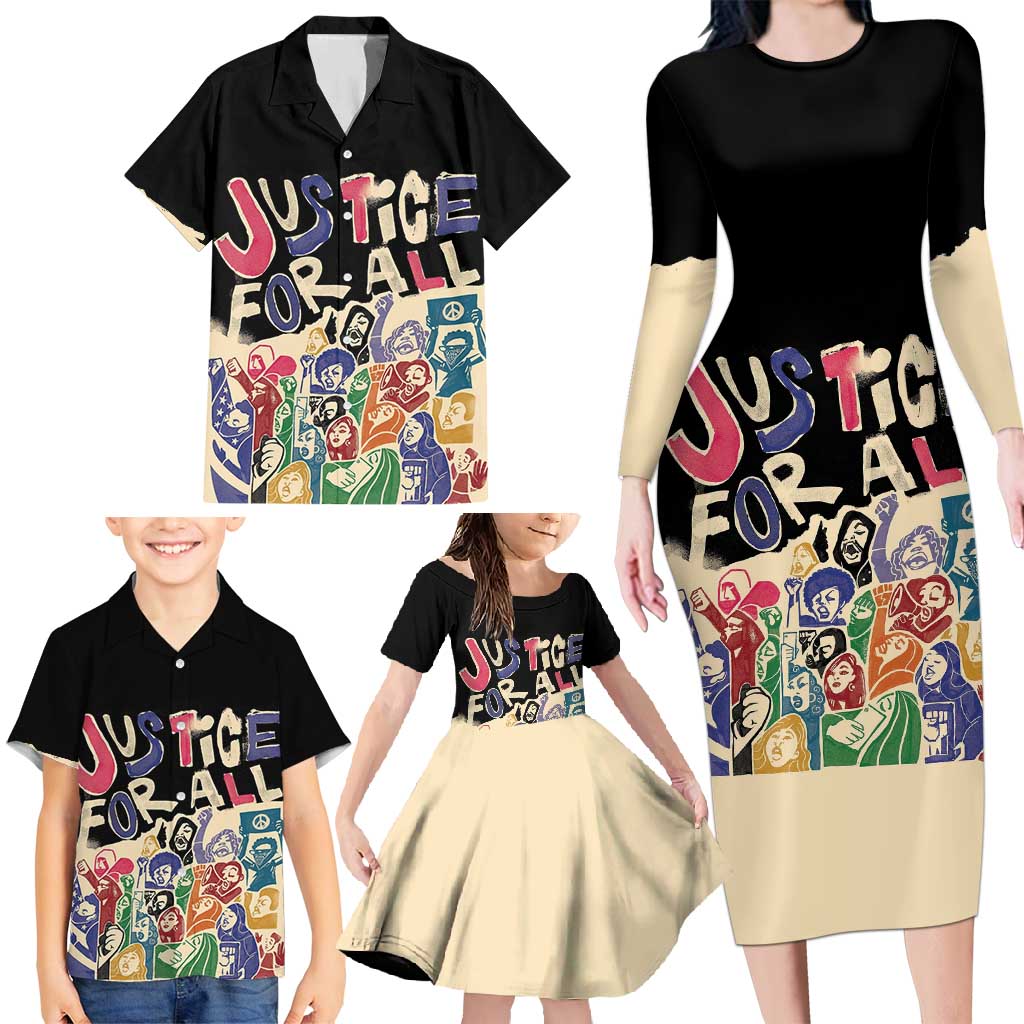 African Stand Firm Justice Now Family Matching Long Sleeve Bodycon Dress and Hawaiian Shirt