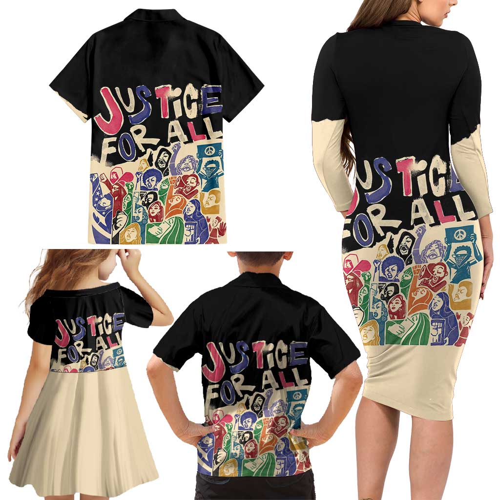 African Stand Firm Justice Now Family Matching Long Sleeve Bodycon Dress and Hawaiian Shirt