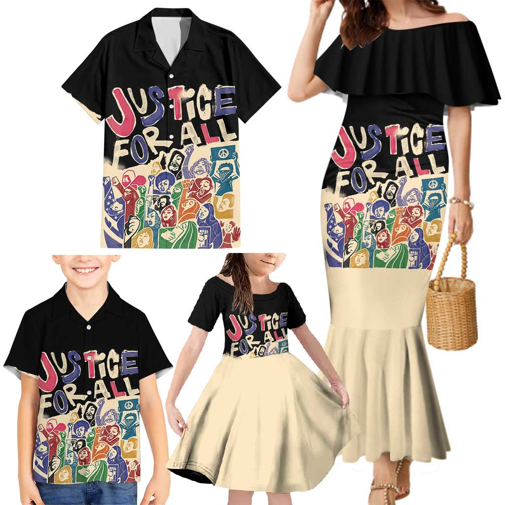 African Stand Firm Justice Now Family Matching Mermaid Dress and Hawaiian Shirt