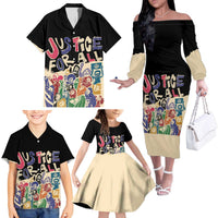 African Stand Firm Justice Now Family Matching Off The Shoulder Long Sleeve Dress and Hawaiian Shirt