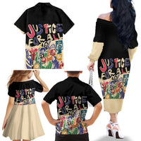 African Stand Firm Justice Now Family Matching Off The Shoulder Long Sleeve Dress and Hawaiian Shirt
