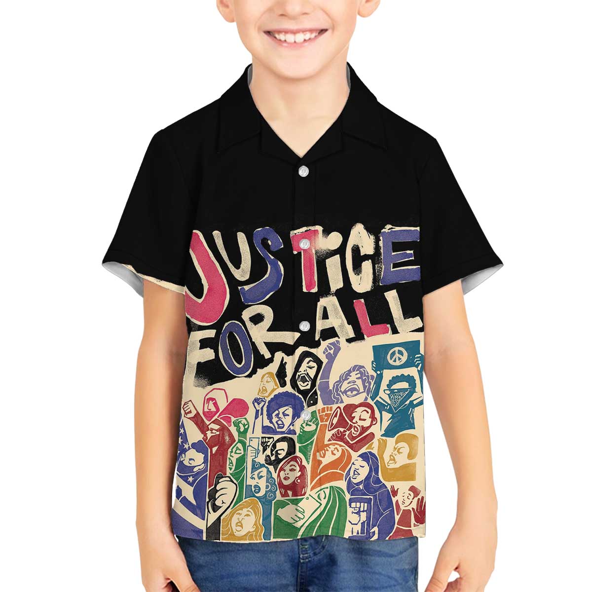 African Stand Firm Justice Now Family Matching Off The Shoulder Long Sleeve Dress and Hawaiian Shirt