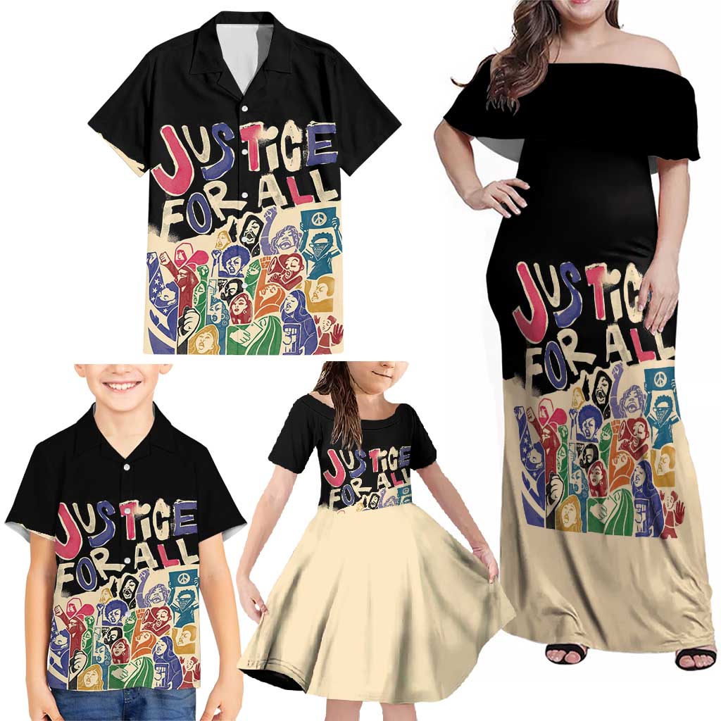 African Stand Firm Justice Now Family Matching Off Shoulder Maxi Dress and Hawaiian Shirt