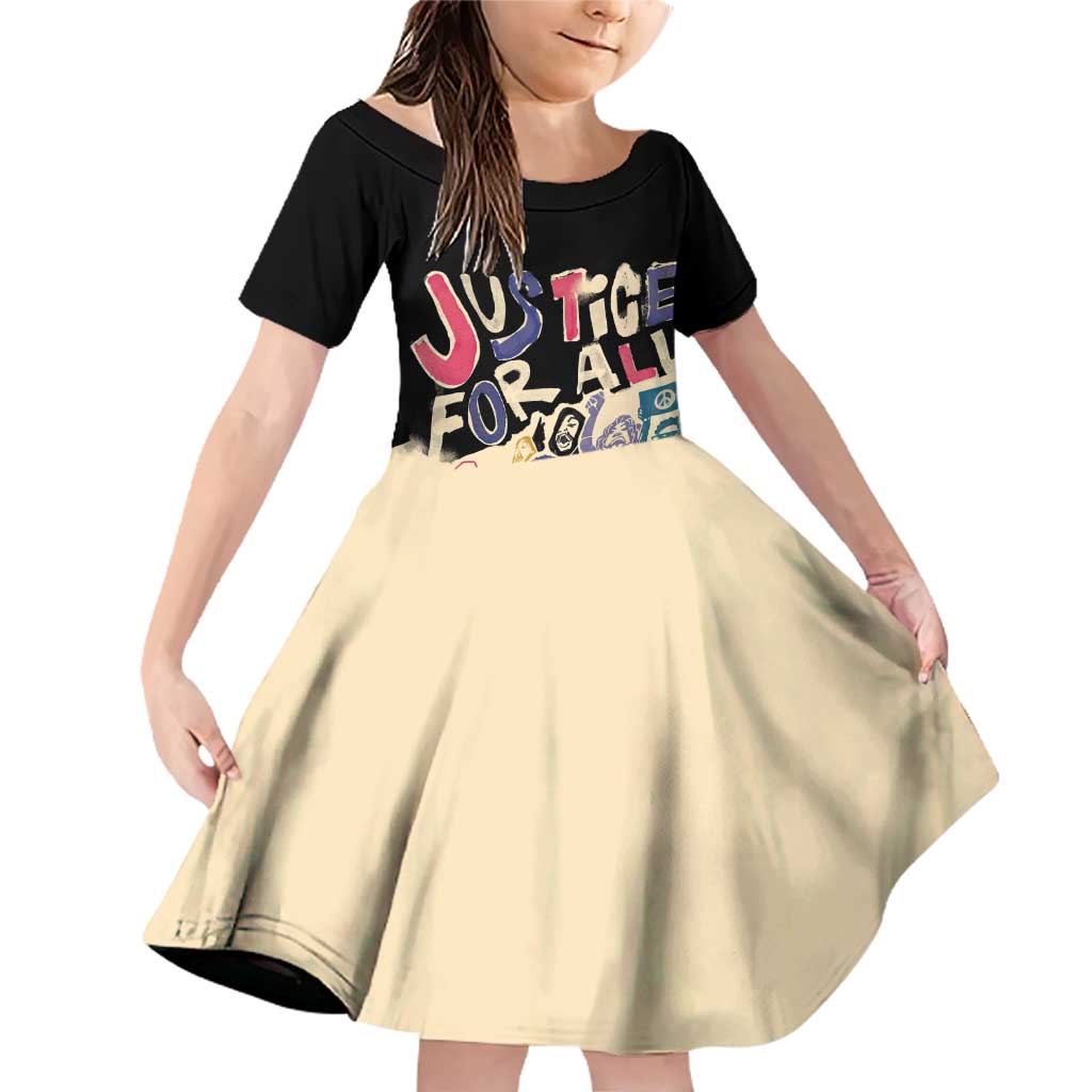 African Stand Firm Justice Now Family Matching Off Shoulder Short Dress and Hawaiian Shirt
