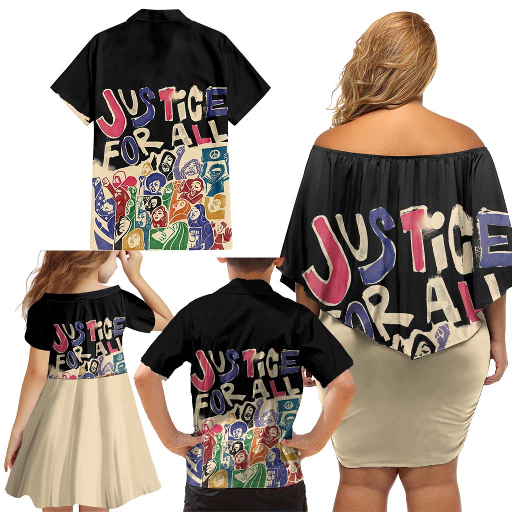 African Stand Firm Justice Now Family Matching Off Shoulder Short Dress and Hawaiian Shirt