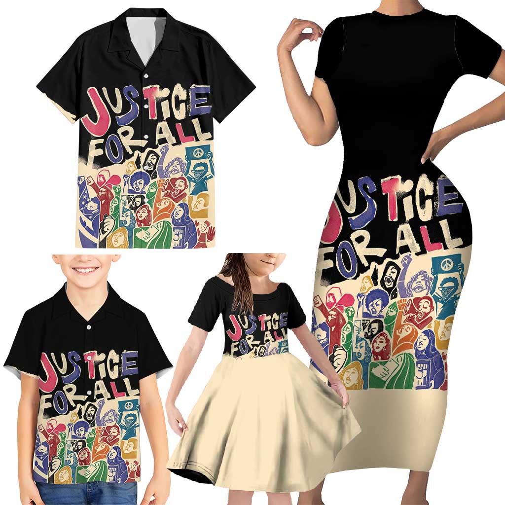 African Stand Firm Justice Now Family Matching Short Sleeve Bodycon Dress and Hawaiian Shirt
