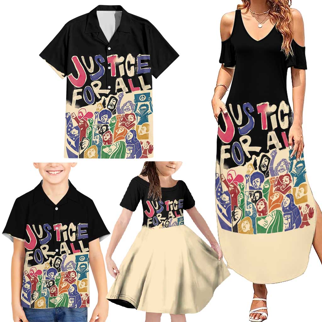 African Stand Firm Justice Now Family Matching Summer Maxi Dress and Hawaiian Shirt