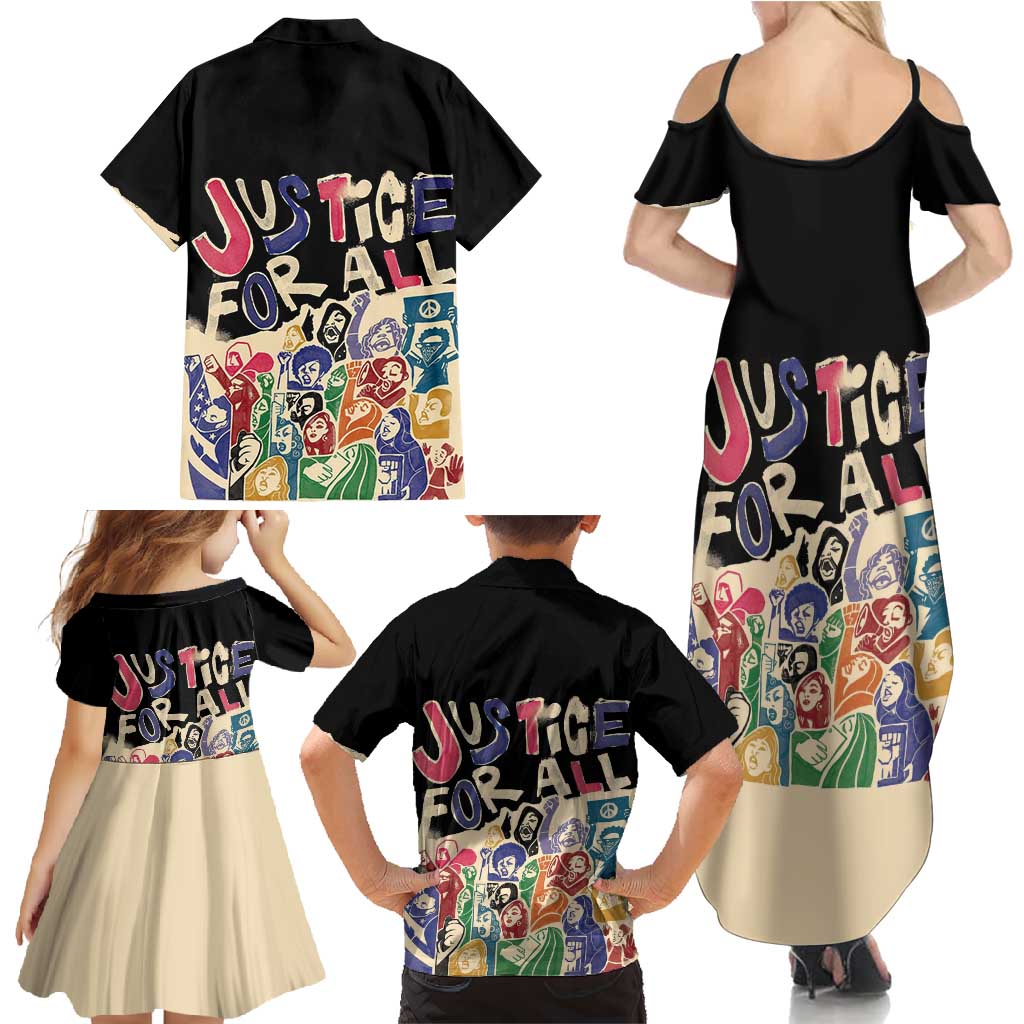 African Stand Firm Justice Now Family Matching Summer Maxi Dress and Hawaiian Shirt
