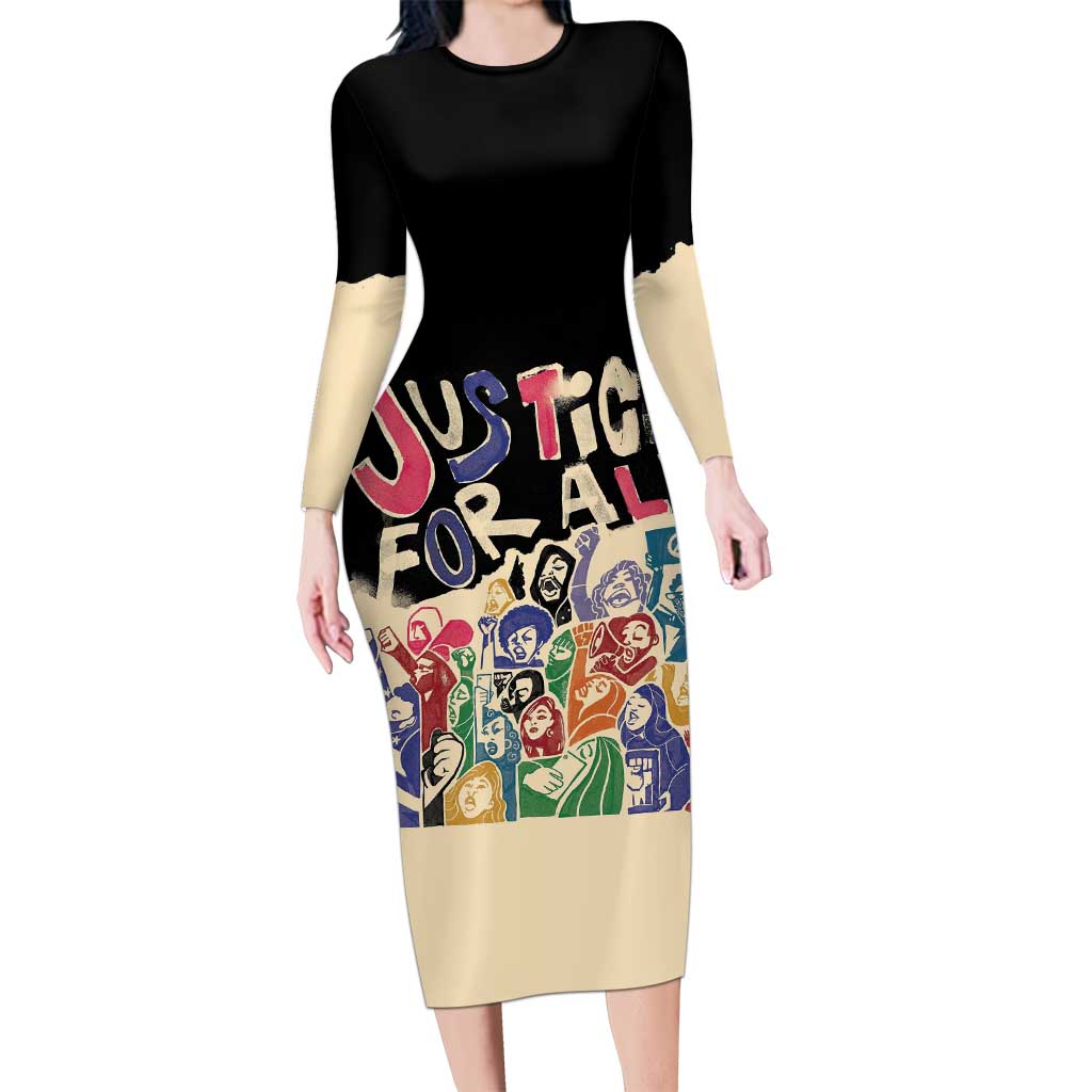 African Stand Firm Justice Now Long Sleeve Bodycon Dress