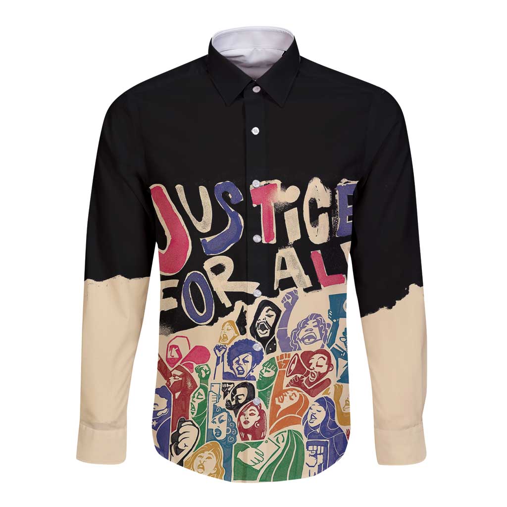 African Stand Firm Justice Now Long Sleeve Button Shirt