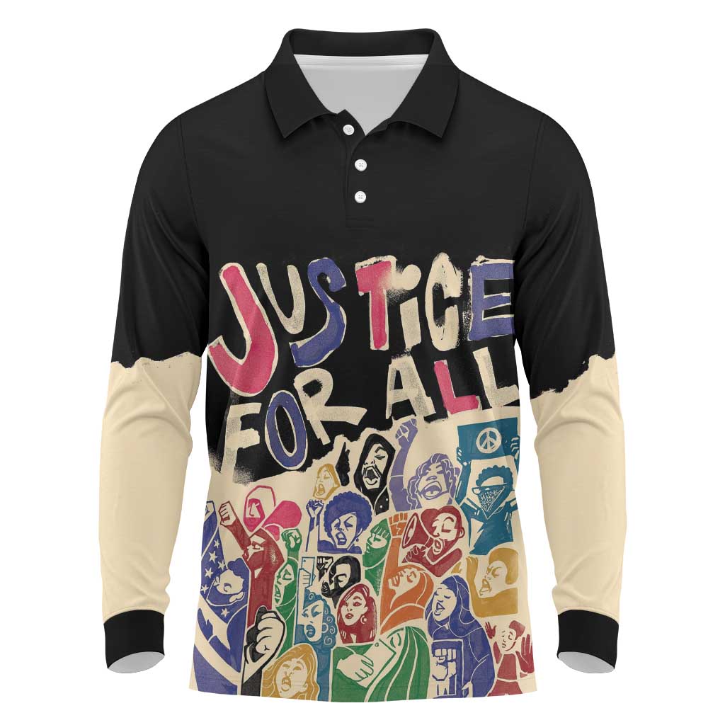 African Stand Firm Justice Now Long Sleeve Polo Shirt