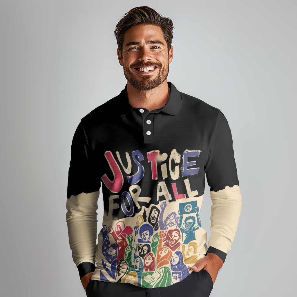 African Stand Firm Justice Now Long Sleeve Polo Shirt