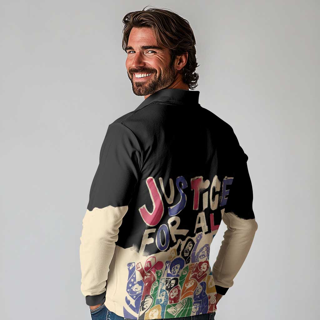African Stand Firm Justice Now Long Sleeve Polo Shirt