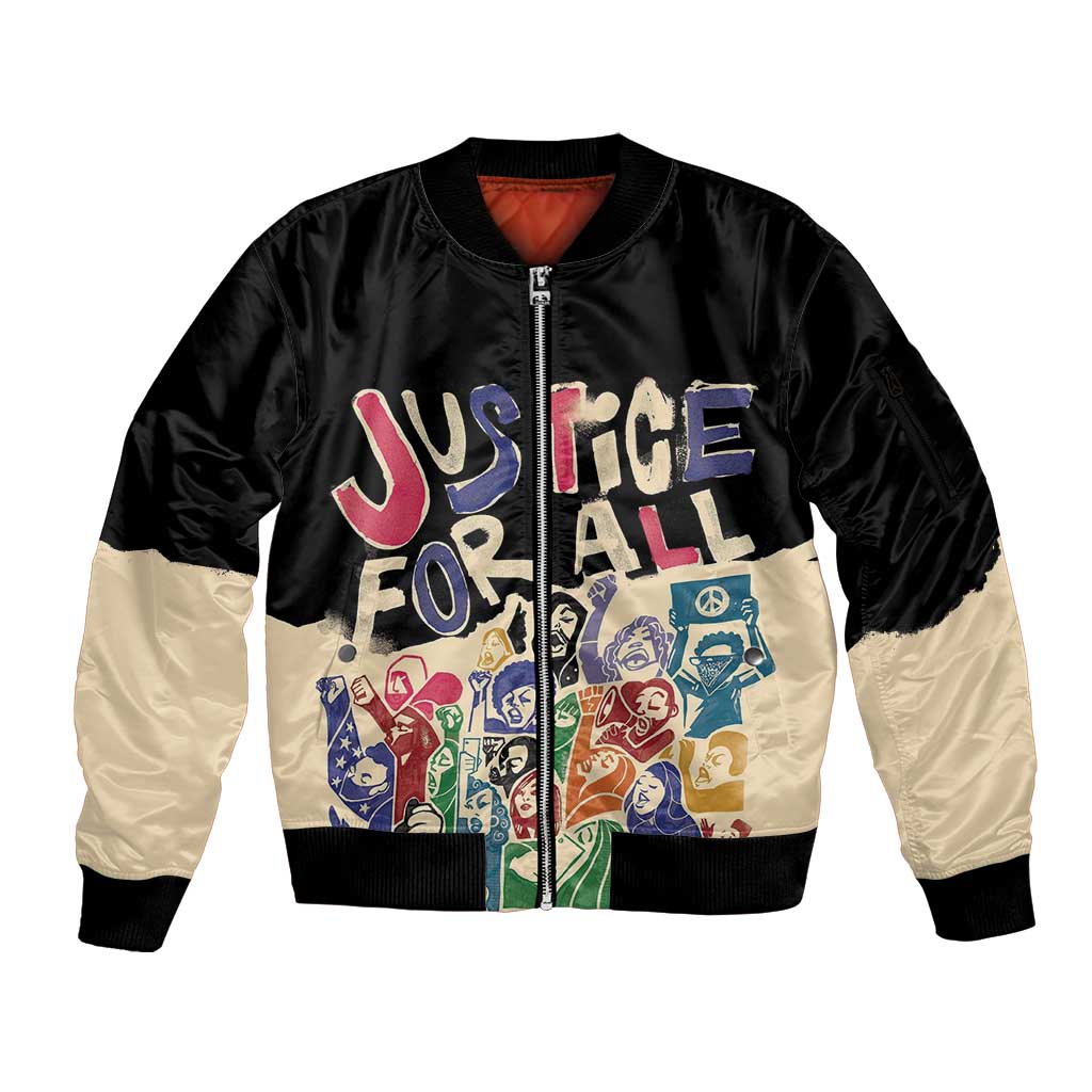 African Stand Firm Justice Now Sleeve Zip Bomber Jacket
