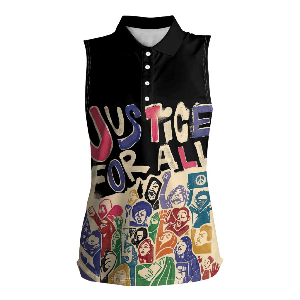 African Stand Firm Justice Now Women Sleeveless Polo Shirt
