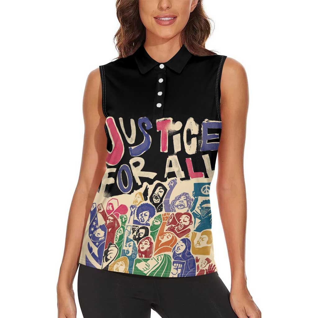 African Stand Firm Justice Now Women Sleeveless Polo Shirt