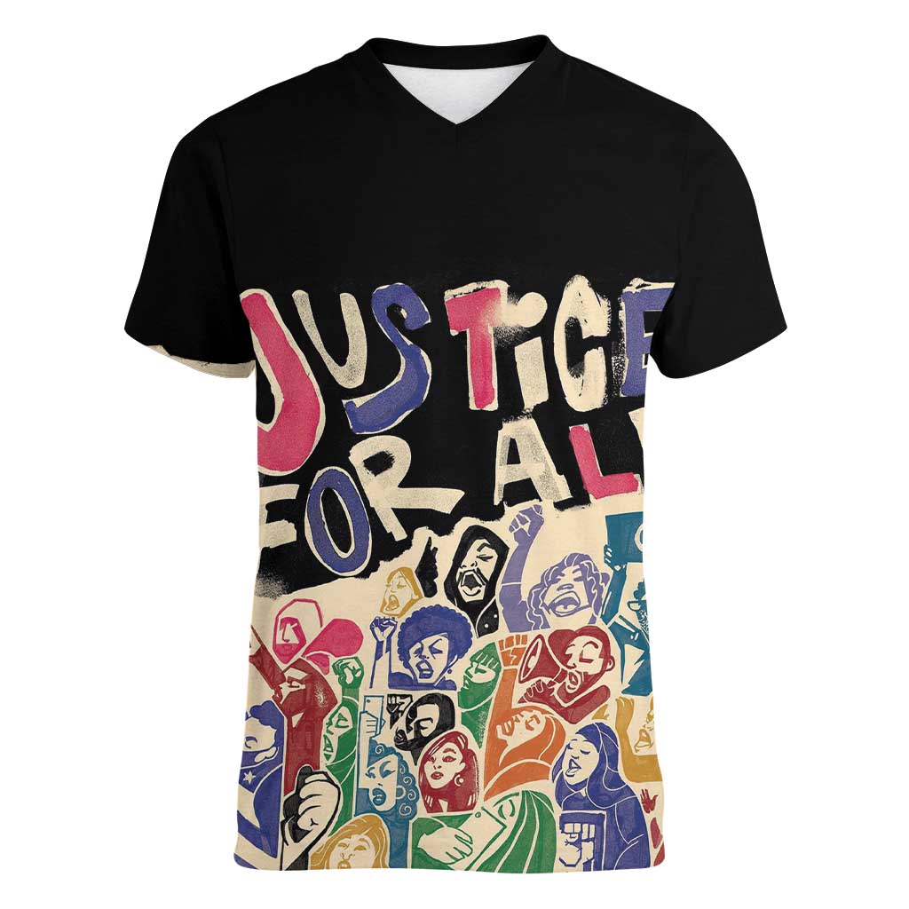 African Stand Firm Justice Now Women V-Neck T-Shirt