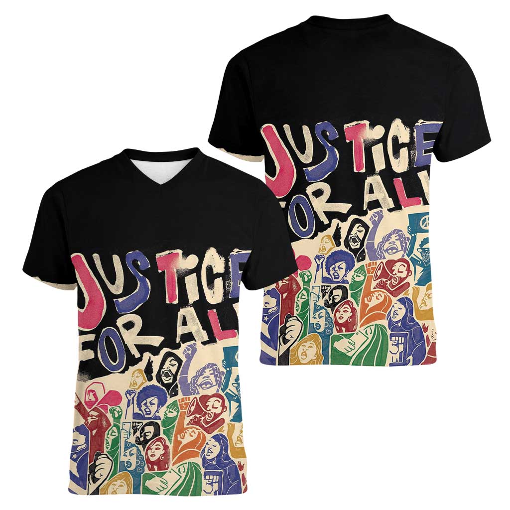 African Stand Firm Justice Now Women V-Neck T-Shirt