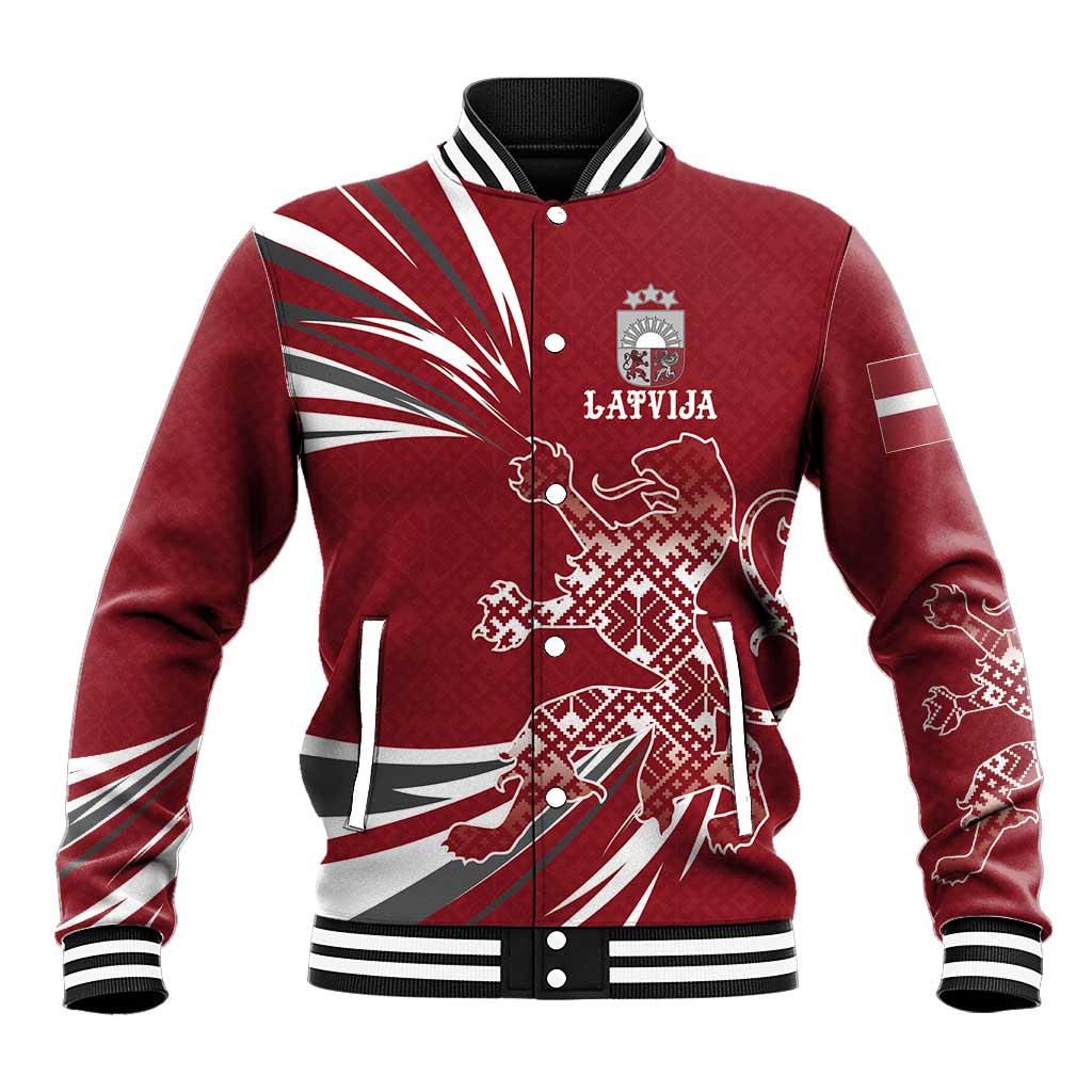 Latvia Baseball Jacket Latvian Lion Traditional Pattern