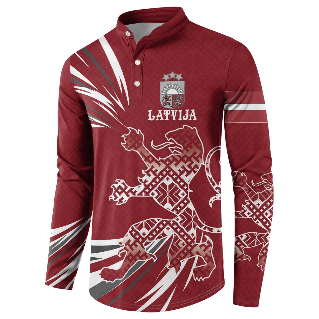 Latvia Button Sweatshirt Latvian Lion Traditional Pattern