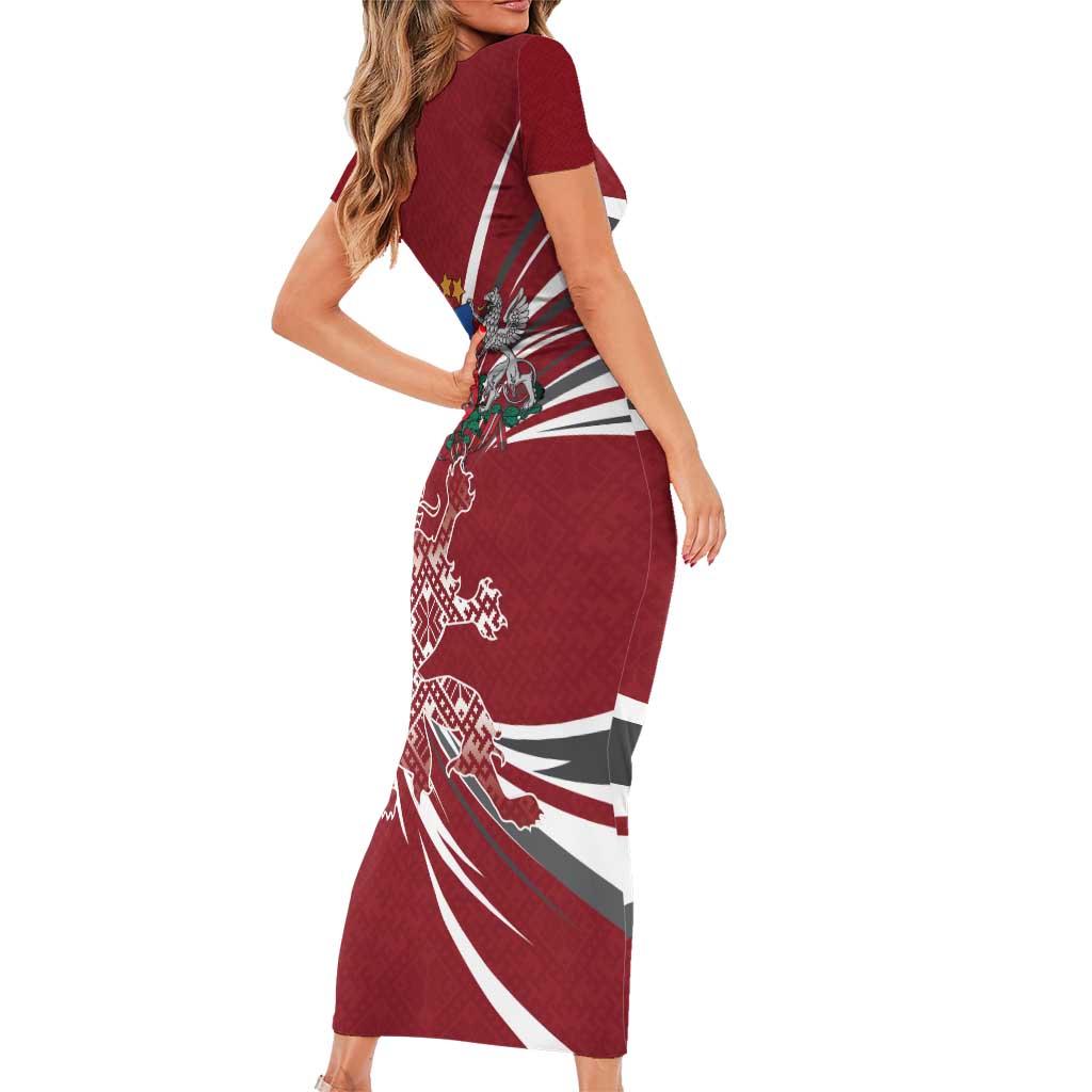 Latvia Family Matching Short Sleeve Bodycon Dress and Hawaiian Shirt Latvian Lion Traditional Pattern