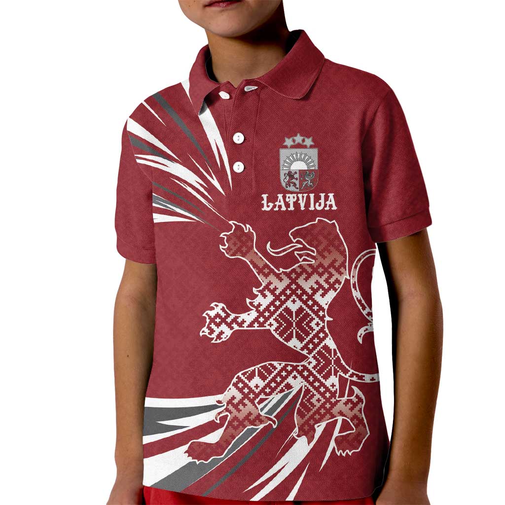Latvia Kid Polo Shirt Latvian Lion Traditional Pattern