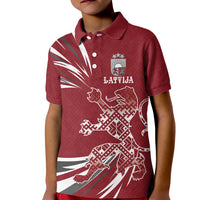 Latvia Kid Polo Shirt Latvian Lion Traditional Pattern