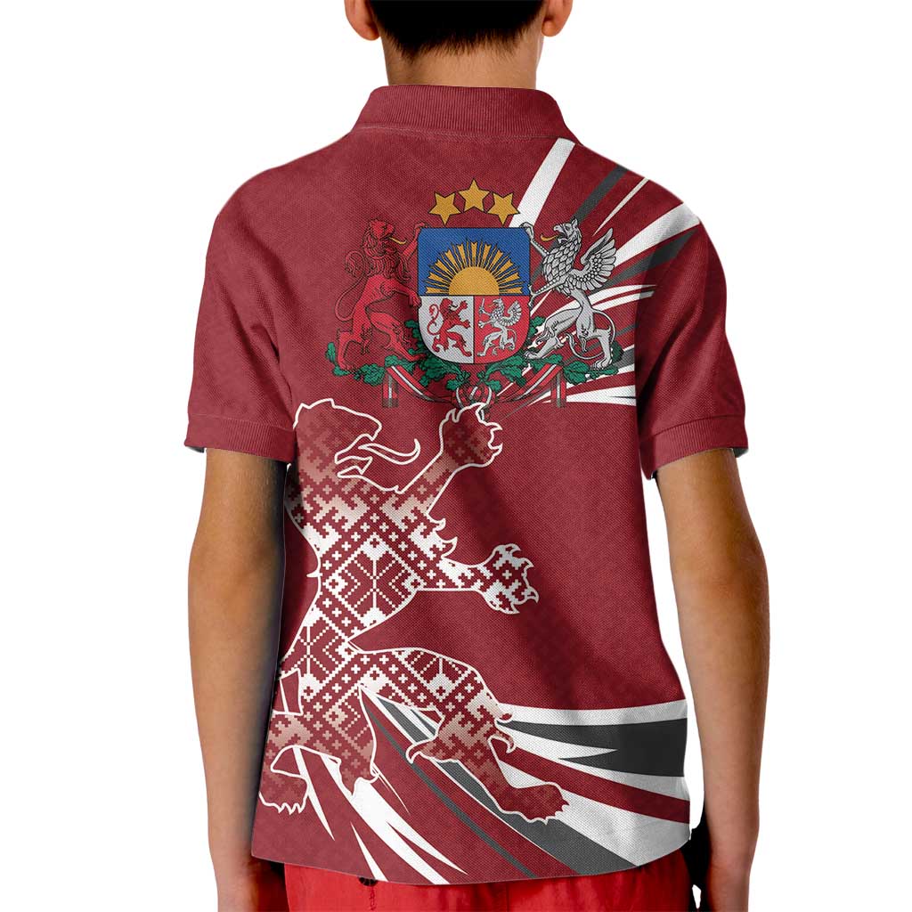 Latvia Kid Polo Shirt Latvian Lion Traditional Pattern