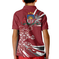 Latvia Kid Polo Shirt Latvian Lion Traditional Pattern