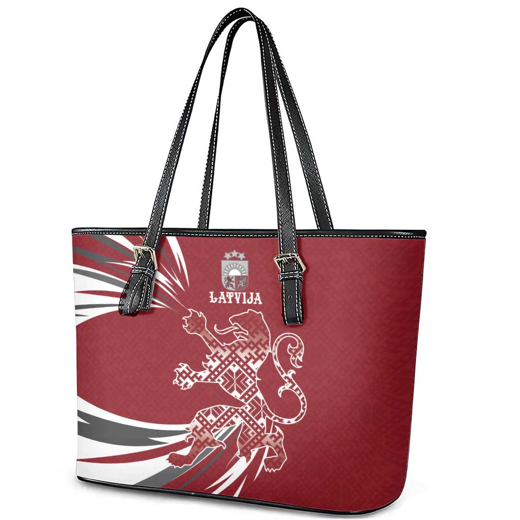 Latvia Leather Tote Bag Latvian Lion Traditional Pattern